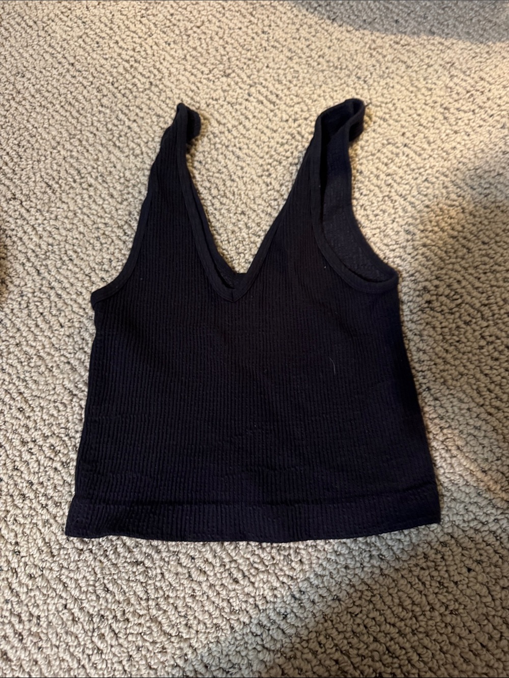 Sleeveless Ribbed V-Neck Tank Top - Black